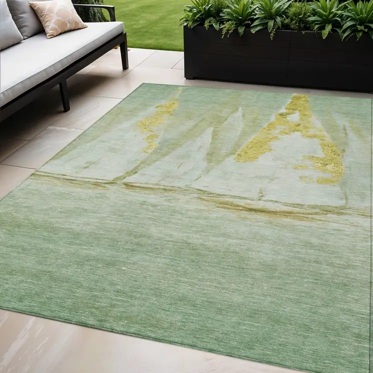 5' X 8' Green And Gold Nautical Washable Indoor Outdoor Area Rug