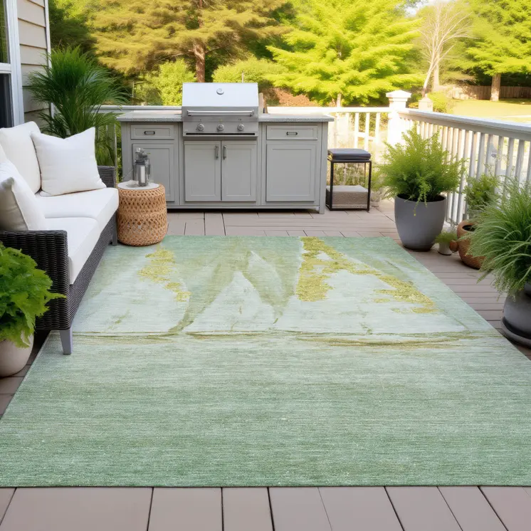 5' X 8' Green And Gold Nautical Washable Indoor Outdoor Area Rug