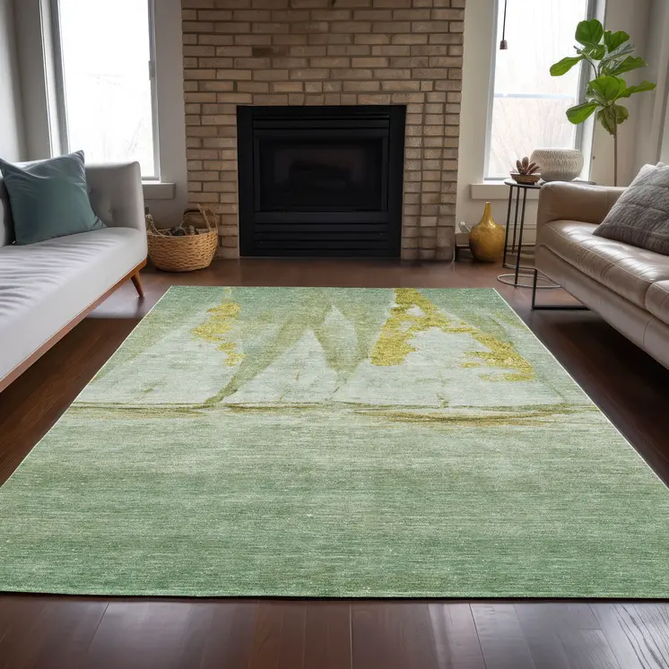 8' X 10' Green And Gold Nautical Washable Indoor Outdoor Area Rug