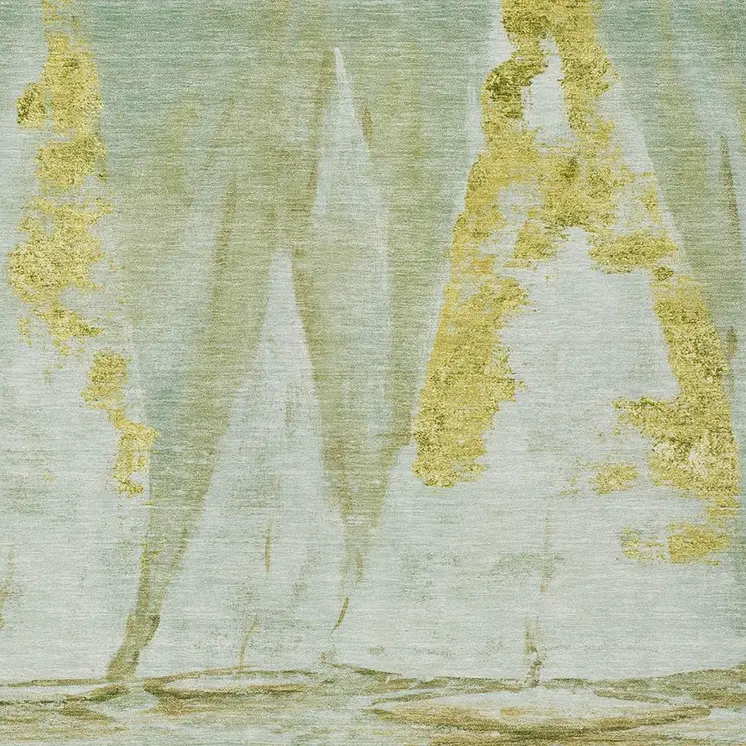 10' X 14' Green And Gold Nautical Washable Indoor Outdoor Area Rug