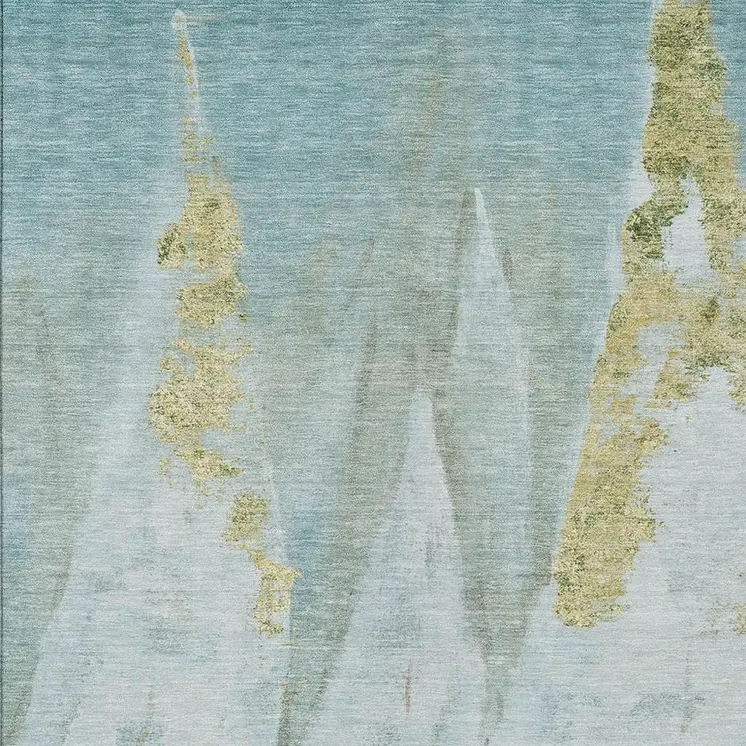 3' X 5' Teal Blue And Gold Nautical Washable Indoor Outdoor Area Rug