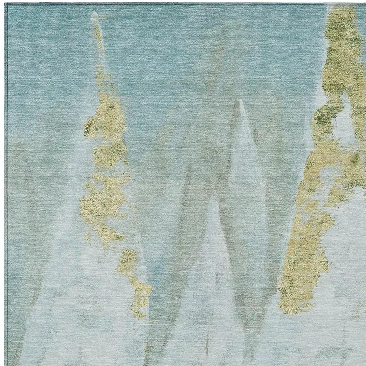 8' X 10' Teal Blue And Gold Nautical Washable Indoor Outdoor Area Rug