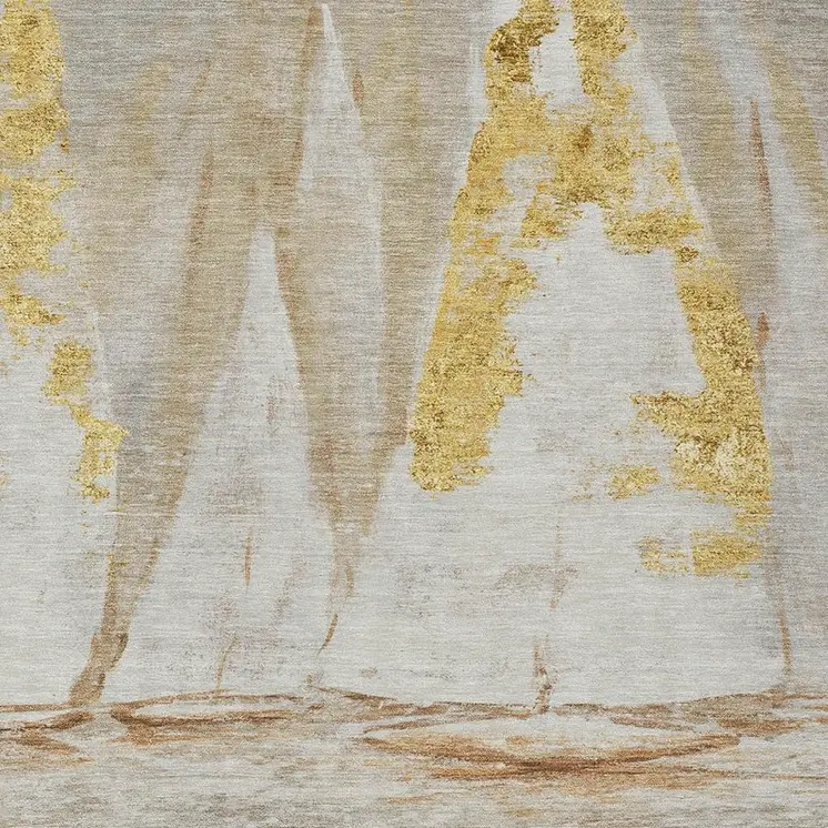 3' X 5' Taupe And Gold Nautical Washable Indoor Outdoor Area Rug