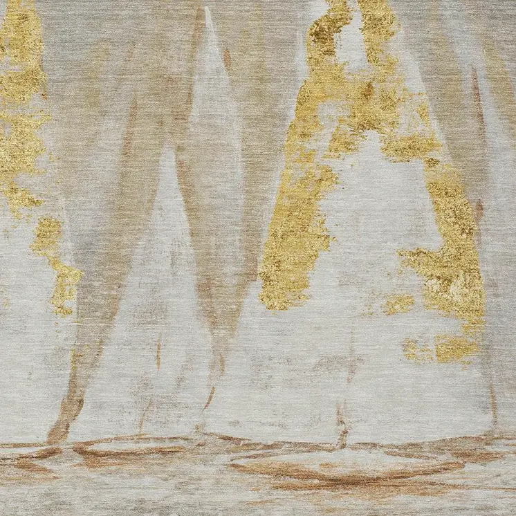 9' X 12' Taupe And Gold Nautical Washable Indoor Outdoor Area Rug