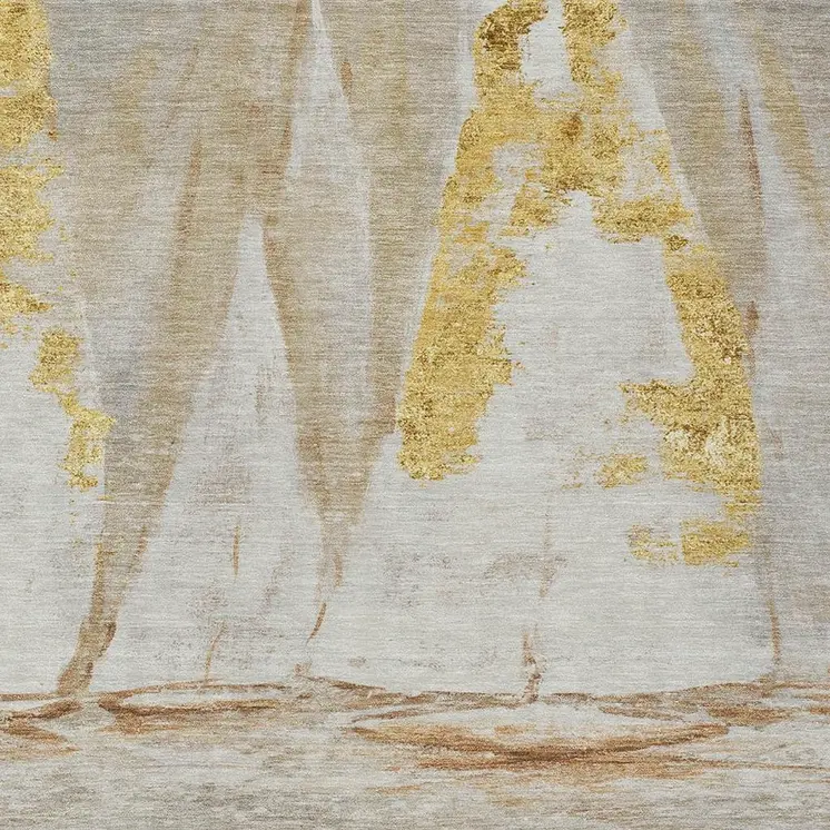 10' X 14' Taupe And Gold Nautical Washable Indoor Outdoor Area Rug