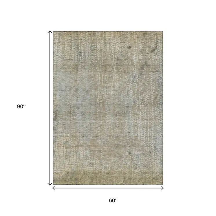 5' X 8' Beige And Ivory Abstract Washable Indoor Outdoor Area Rug