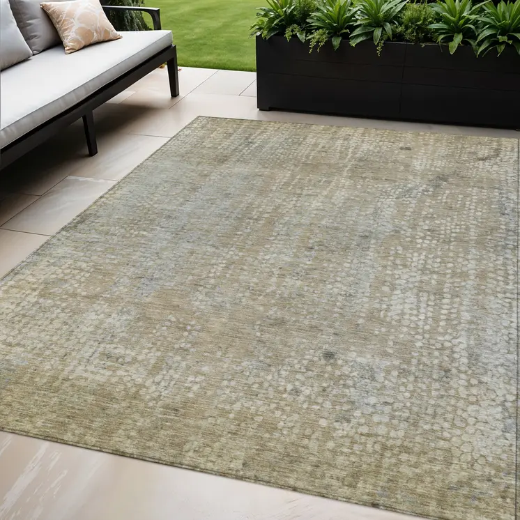 5' X 8' Beige And Ivory Abstract Washable Indoor Outdoor Area Rug