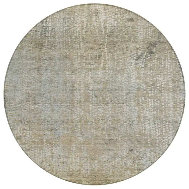 8' Beige And Ivory Round Abstract Washable Indoor Outdoor Area Rug