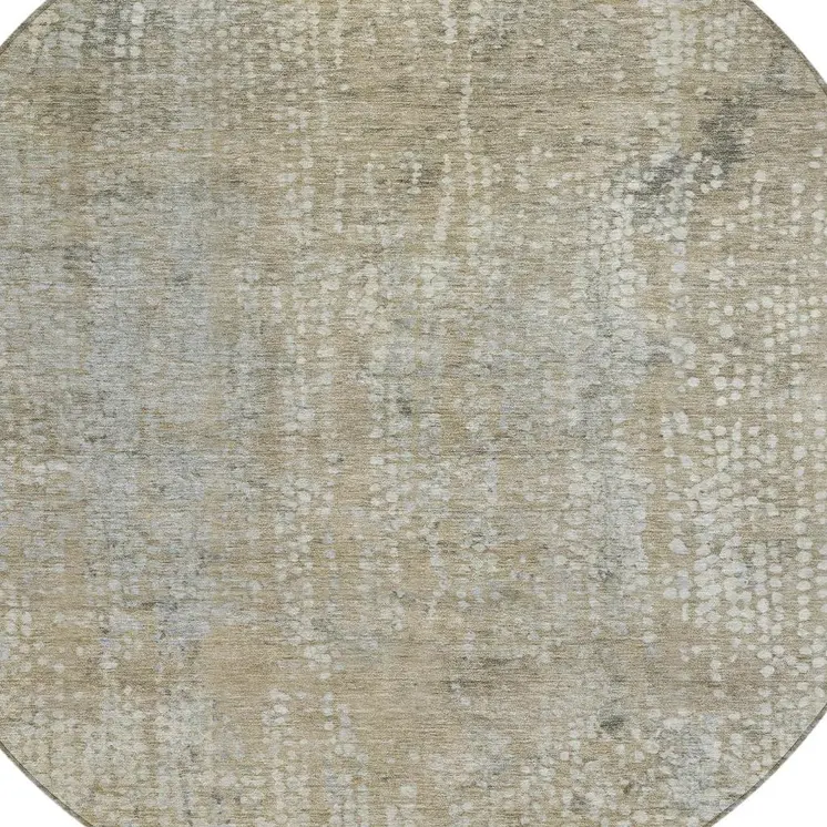 8' Beige And Ivory Round Abstract Washable Indoor Outdoor Area Rug