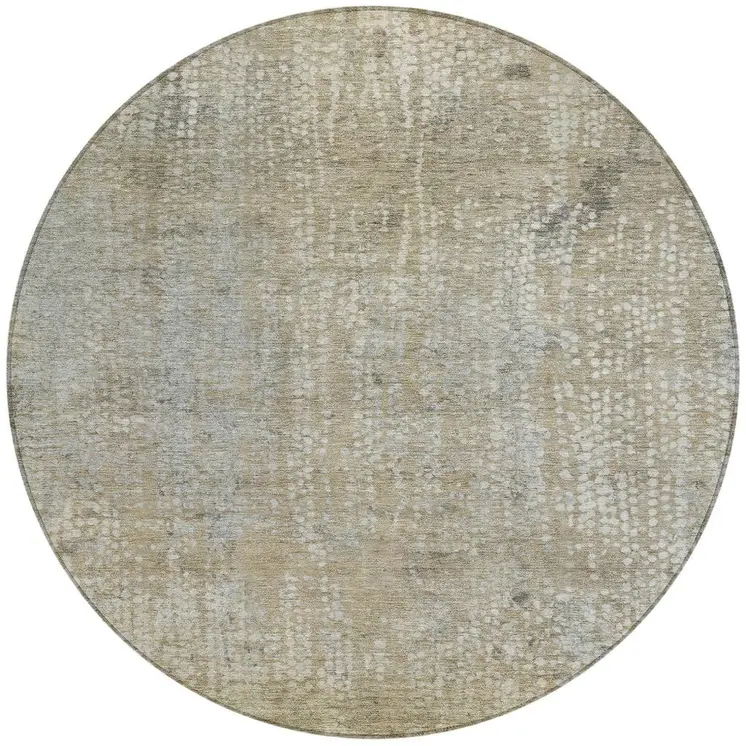 8' Beige And Ivory Round Abstract Washable Indoor Outdoor Area Rug