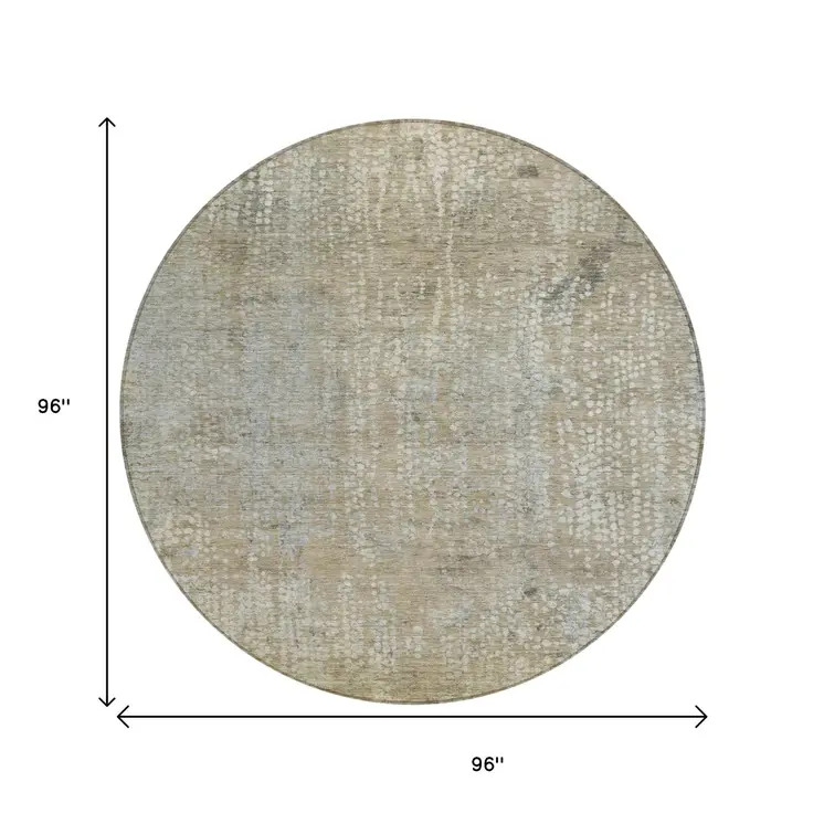 8' Beige And Ivory Round Abstract Washable Indoor Outdoor Area Rug