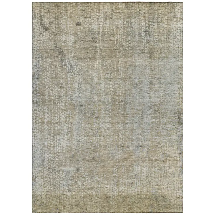 10' X 14' Beige And Ivory Abstract Washable Indoor Outdoor Area Rug