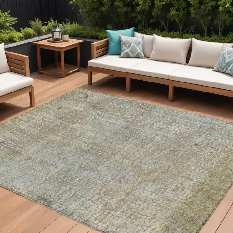 10' X 14' Beige And Ivory Abstract Washable Indoor Outdoor Area Rug