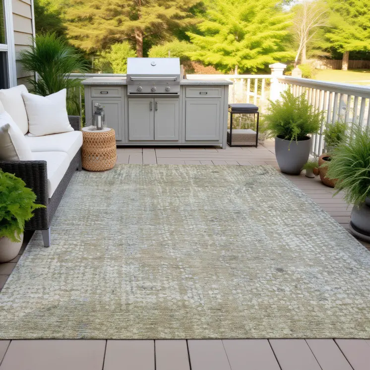 10' X 14' Beige And Ivory Abstract Washable Indoor Outdoor Area Rug