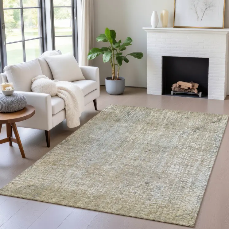 10' X 14' Beige And Ivory Abstract Washable Indoor Outdoor Area Rug