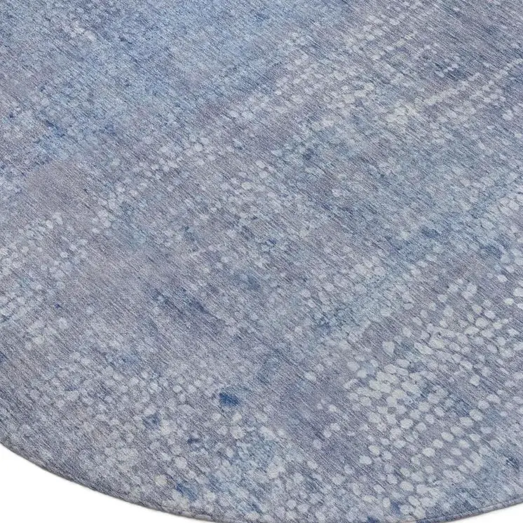 8' Blue And Ivory Round Abstract Washable Indoor Outdoor Area Rug