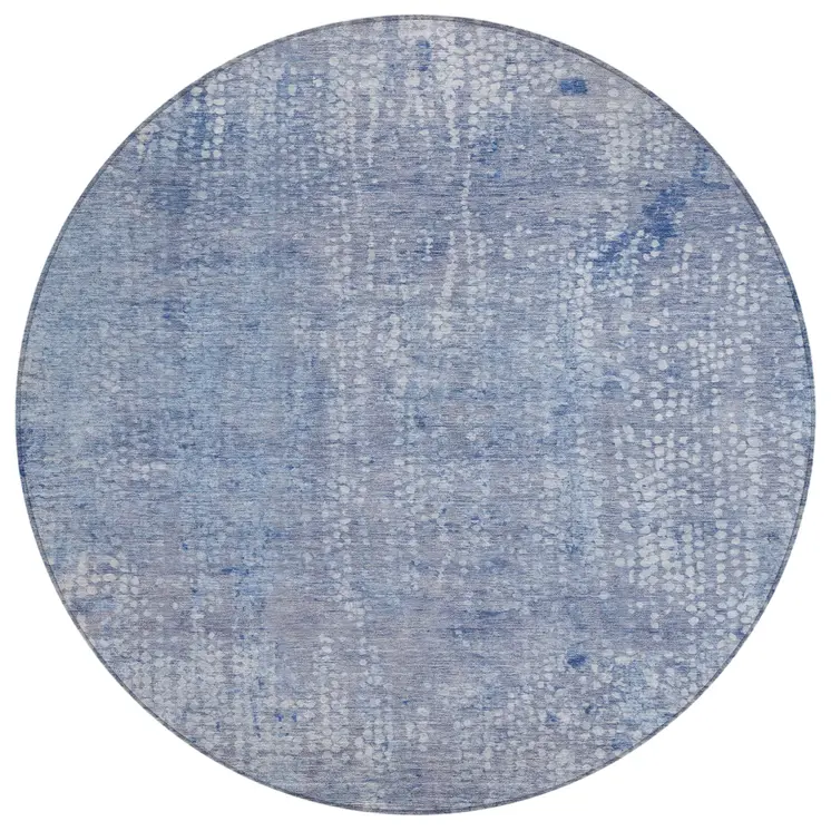 8' Blue And Ivory Round Abstract Washable Indoor Outdoor Area Rug