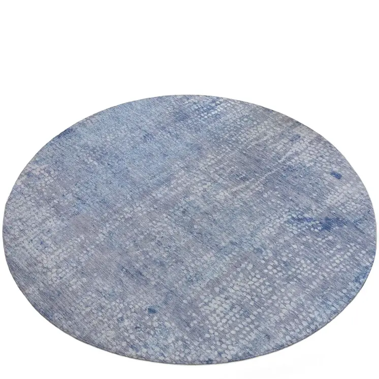 8' Blue And Ivory Round Abstract Washable Indoor Outdoor Area Rug