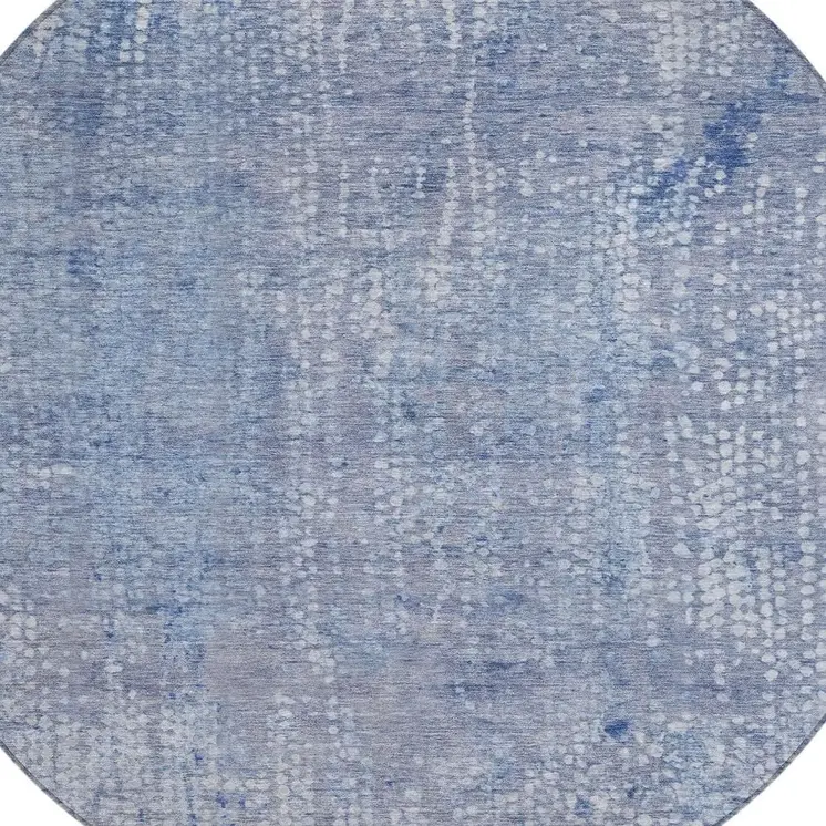 8' Blue And Ivory Round Abstract Washable Indoor Outdoor Area Rug