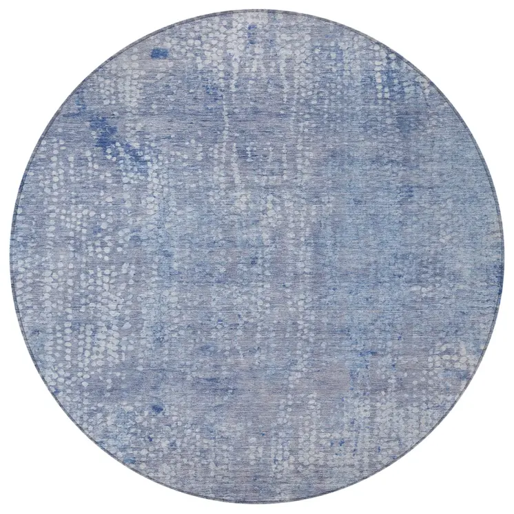 8' Blue And Ivory Round Abstract Washable Indoor Outdoor Area Rug