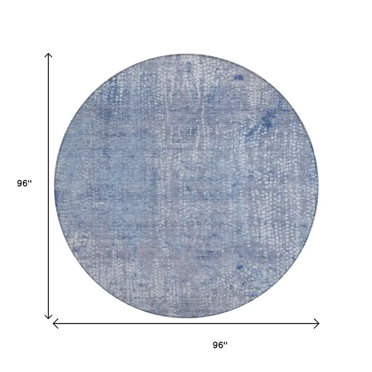 8' Blue And Ivory Round Abstract Washable Indoor Outdoor Area Rug