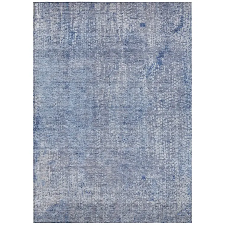 8' X 10' Blue And Ivory Abstract Washable Indoor Outdoor Area Rug
