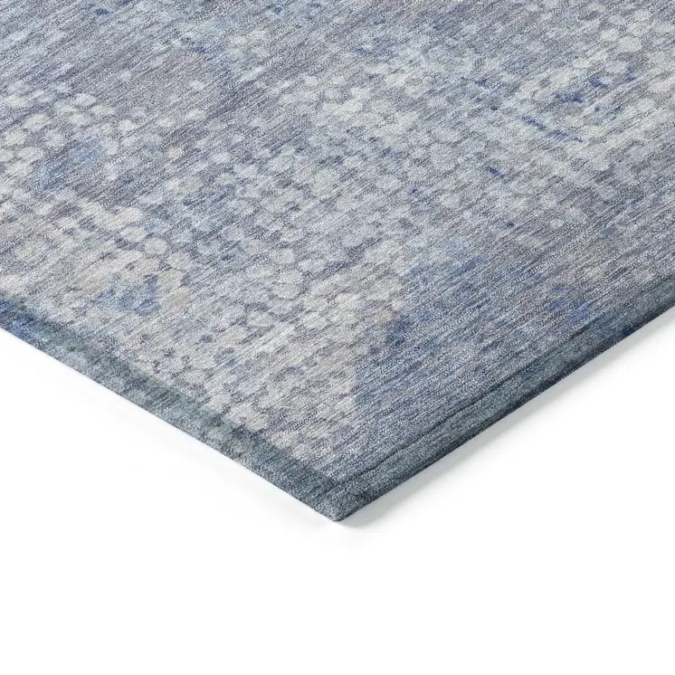9' X 12' Blue And Ivory Abstract Washable Indoor Outdoor Area Rug