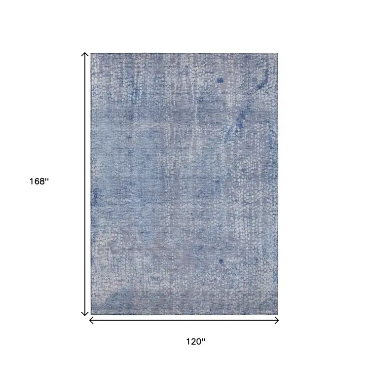 10' X 14' Blue And Ivory Abstract Washable Indoor Outdoor Area Rug
