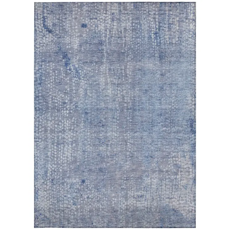 10' X 14' Blue And Ivory Abstract Washable Indoor Outdoor Area Rug