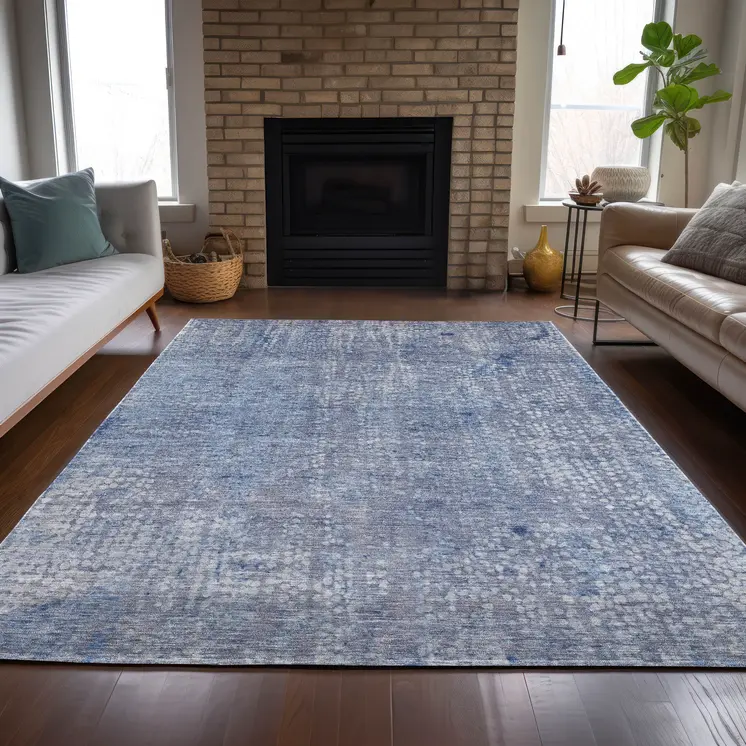 10' X 14' Blue And Ivory Abstract Washable Indoor Outdoor Area Rug
