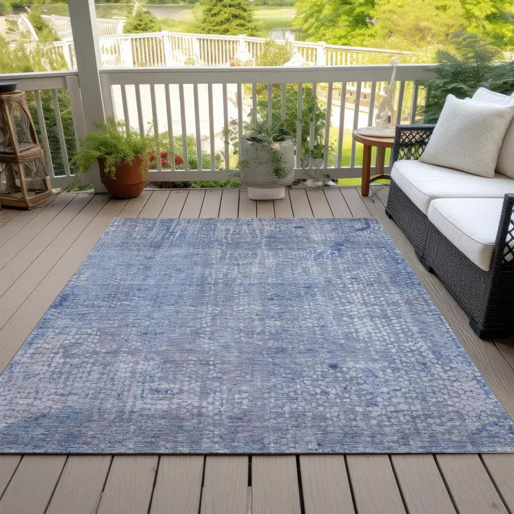10' X 14' Blue And Ivory Abstract Washable Indoor Outdoor Area Rug