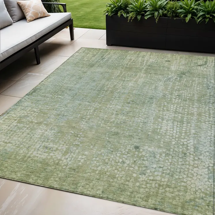 5' X 8' Green And Ivory Abstract Washable Indoor Outdoor Area Rug