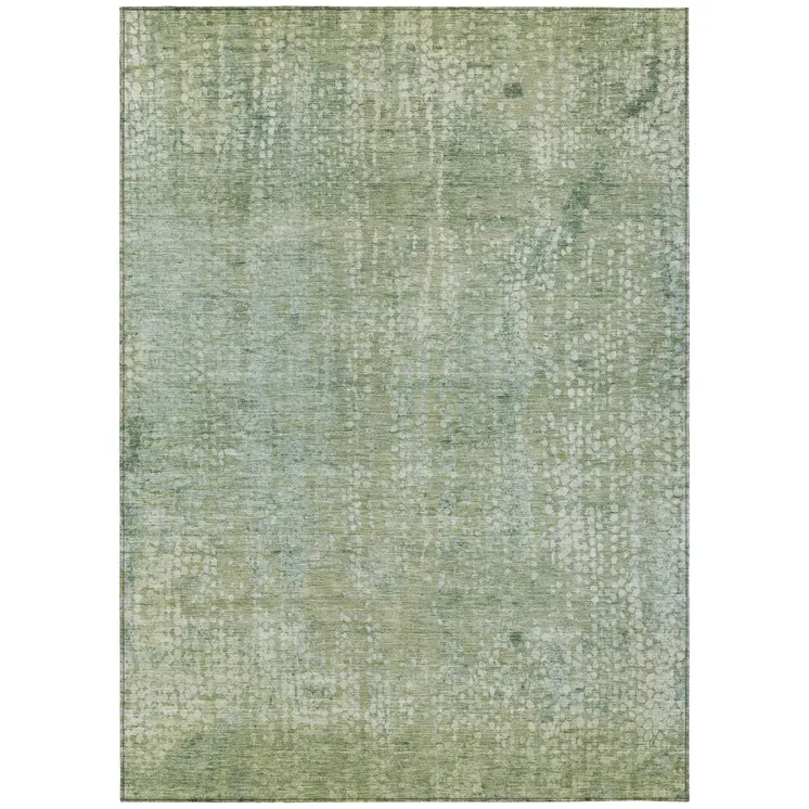5' X 8' Green And Ivory Abstract Washable Indoor Outdoor Area Rug