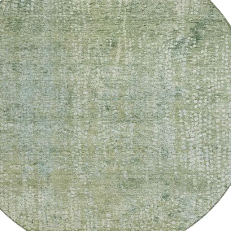 8' Green And Ivory Round Abstract Washable Indoor Outdoor Area Rug