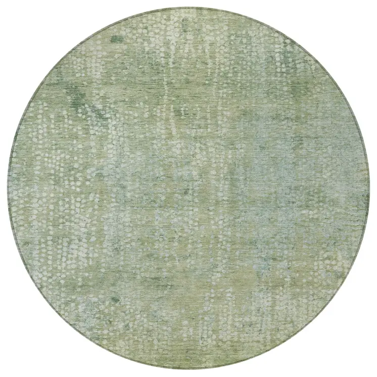 8' Green And Ivory Round Abstract Washable Indoor Outdoor Area Rug