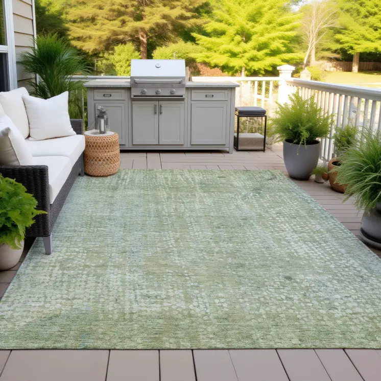 8' X 10' Green And Ivory Abstract Washable Indoor Outdoor Area Rug