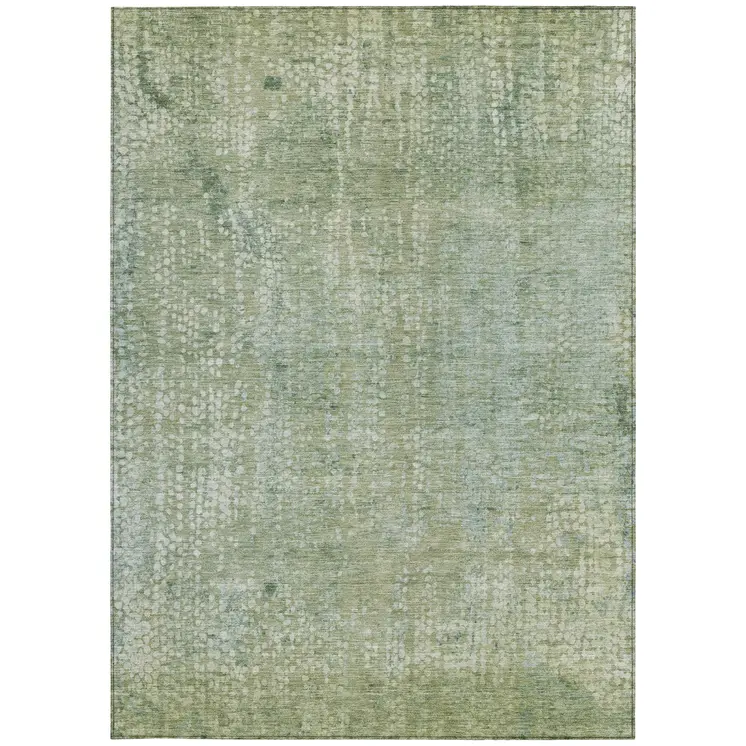 9' X 12' Green And Ivory Abstract Washable Indoor Outdoor Area Rug