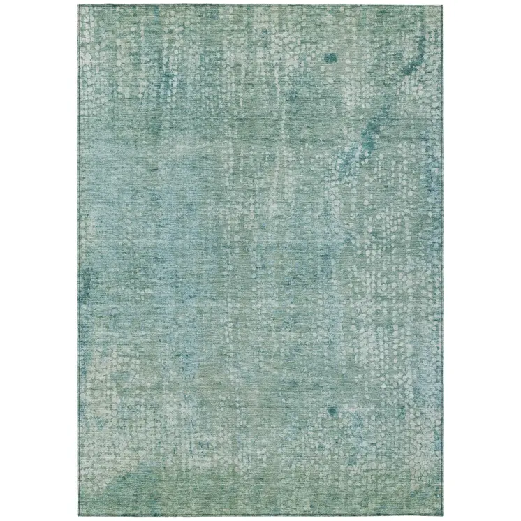 3' X 5' Teal Blue And Ivory Abstract Washable Indoor Outdoor Area Rug