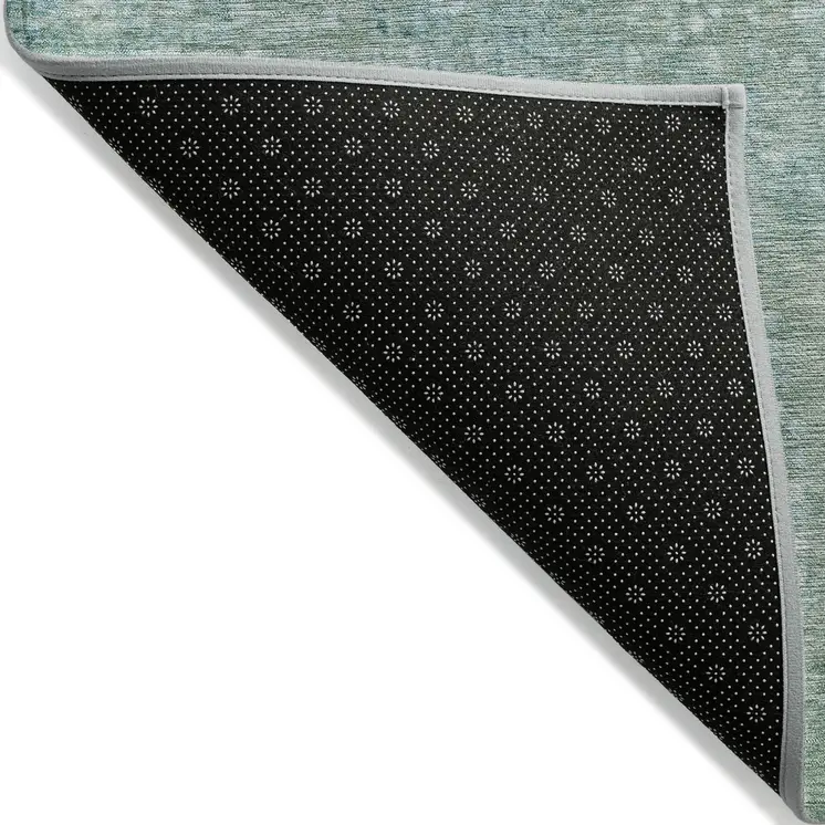 5' X 8' Teal Blue And Ivory Abstract Washable Indoor Outdoor Area Rug