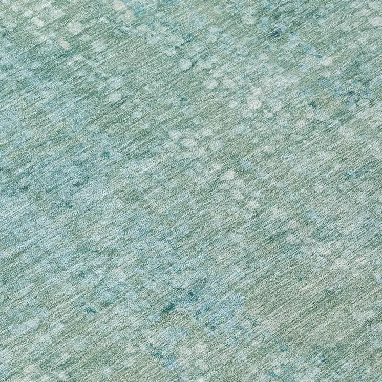 8' Teal Blue And Ivory Round Abstract Washable Indoor Outdoor Area Rug
