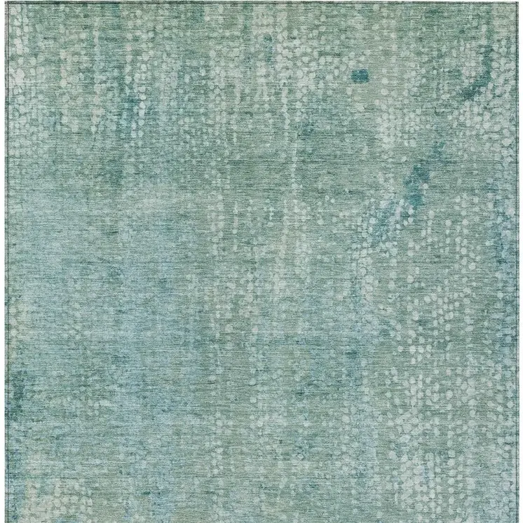 9' X 12' Teal Blue And Ivory Abstract Washable Indoor Outdoor Area Rug
