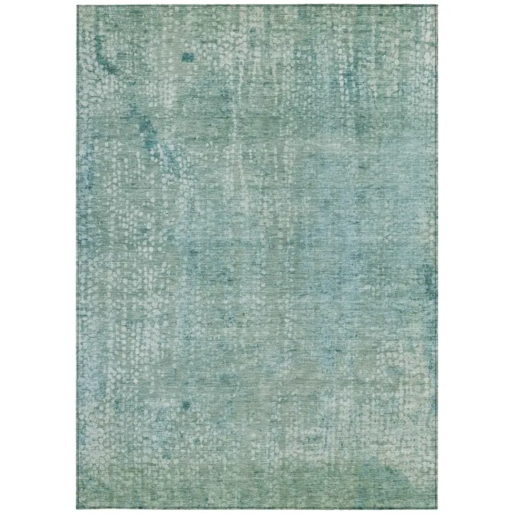 10' X 14' Teal Blue And Ivory Abstract Washable Indoor Outdoor Area Rug