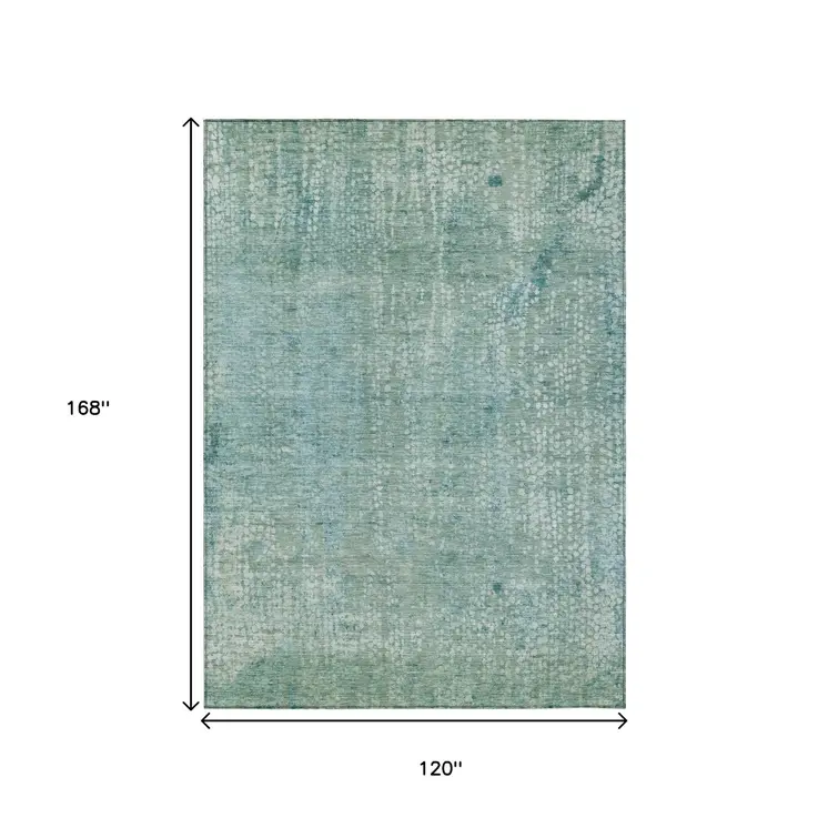 10' X 14' Teal Blue And Ivory Abstract Washable Indoor Outdoor Area Rug