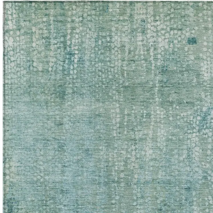 10' X 14' Teal Blue And Ivory Abstract Washable Indoor Outdoor Area Rug