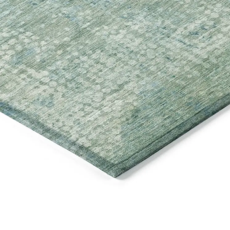 10' X 14' Teal Blue And Ivory Abstract Washable Indoor Outdoor Area Rug
