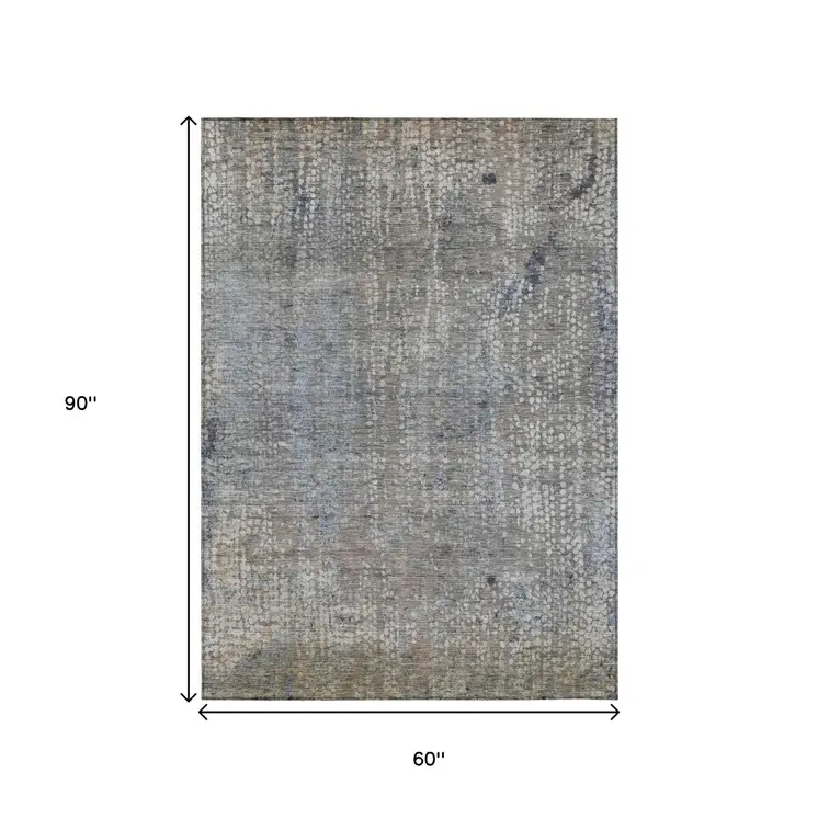 5' X 8' Taupe And Ivory Abstract Washable Indoor Outdoor Area Rug