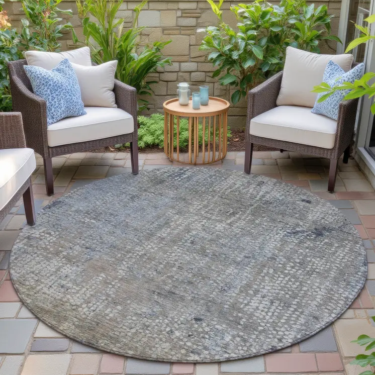 8' Taupe And Ivory Round Abstract Washable Indoor Outdoor Area Rug