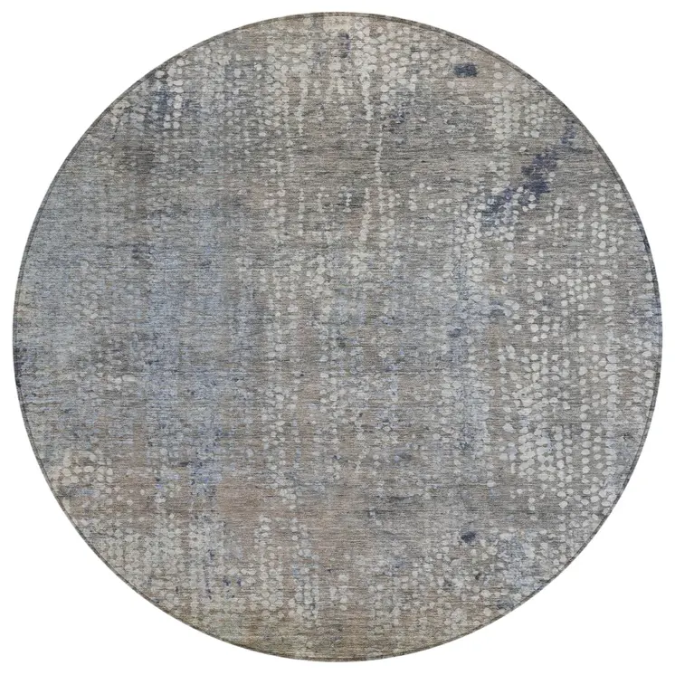 8' Taupe And Ivory Round Abstract Washable Indoor Outdoor Area Rug