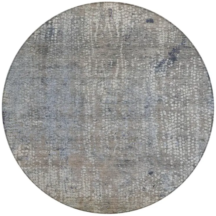8' Taupe And Ivory Round Abstract Washable Indoor Outdoor Area Rug
