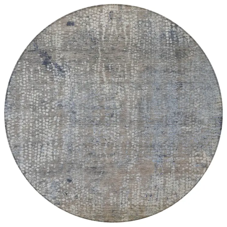 8' Taupe And Ivory Round Abstract Washable Indoor Outdoor Area Rug